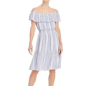 Tommy Bahama Aloha Avenue Mazarine Blue Striped Off-the-Shoulder Midi Dress